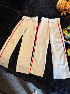 Easton White Youth Baseball Pants with Red Side Stripes